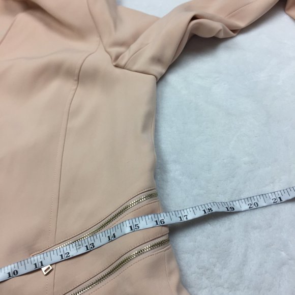 Cache Open Front Draped Blazer Jacket Size 12 Womans Beige Pink Long Sleeve Zip - Picture 13 of 14